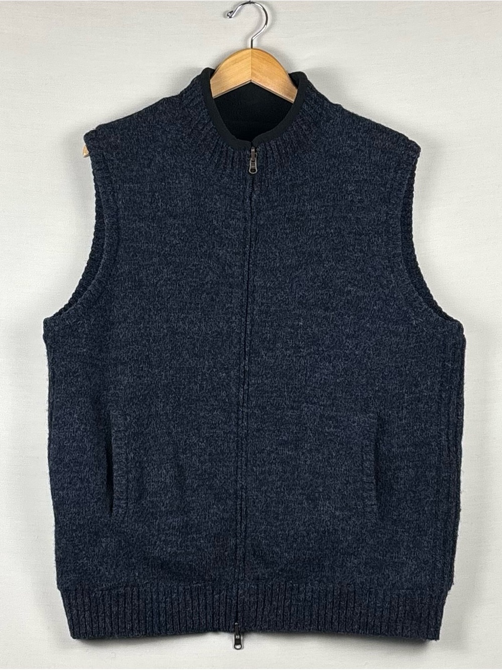 Pendleton Reversible Shetland Wool Fleece Zip Vest Men L Navy Gray